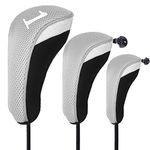 Golf Club Head Covers Woods Driver Fairway Hybrid 3 Pack Set, Headcovers Men 1 3 5 7 X Interchangeable Number Tag, Fit All Wood Clubs for Men Women (Grey-1 Driver&1 Fairway&1 Hybrid)