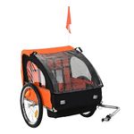 Aosom 2-Seat Child Bike Trailer for Kids with a Strong Steel Frame, 5-Point Safety Harnesses, & Comfortable Seat, Red