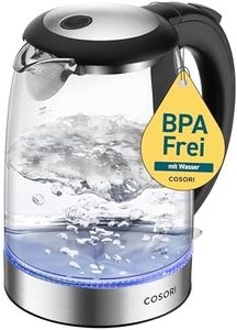 COSORI Electric Glass Kettle, 1.7L, 2200 Watt, Stainless Steel Filter, Inner Lid and Bottom, Quick Boil, Automatic Shut-off, Dry Burn Protection, BPA Free