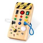 Montessori Busy Board with LED Light Switch Wooden Busy Board for 1-3 Year Olds Educational Activities Toddler Travel Toys Montessori Baby Toys Baby Sensory Board