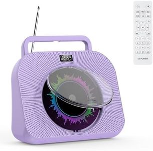 KOVCDVI Lecteur CD Bluetooth Lecteur CD de Bureau avec Haut-parleurs Lecteur CD Enfant supporte Les USB/TF/AUX Lecture Réveil Minuteur avec télécommande Housse de Protection Ecran Prise Casque Violet