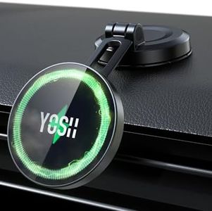YOSH Mag-Safe Car Charger Mount, 15W Fast Charging Magnetic Wireless Car Charger, Alloy Folding Design for Dashboard with 20x N55 Magnets for iPhone 16/15/14/13/12 Series Samsung