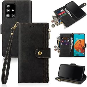 Antsturdy Samsung Galaxy A71 5G Wallet case with Card Holder for Women Men,Galaxy A71 5G Phone case RFID Blocking PU Leather Flip Shockproof Cover with Strap Zipper Credit Card Slots,Black