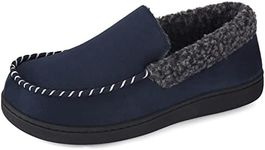 VONMAY Men's Moccasin Slippers Fuzzy Warm House Shoes Fleece Memory Foam Indoor Outdoor, Navy Blue, Size 8
