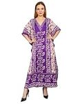 Art Of Creation Women Kaftan Dress Long Maxi Plus Size Polyester Printed Caftan Gown Beach Cover Up Casual Nightdress Gown (Purple)