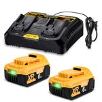 6Ah Replacement for Dewalt Battery 20V, Compatible with Dewalt 20V Battery DCB200 DCB201 DCB204 DCB206 DCB207 with DCB102 DCB102BP Dual Charger