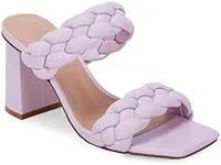 Syktkmx Womens Sandal, Braided Heeled Backless Square Open Toe Block Strappy Slip On Slide Shoes, Wide Widths