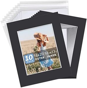 Somime 10 Pack Black Picture Mat Set, Acid Free Picture Mat 16x20 for 11x14 Photo with White Core Bevel Cut for Prints, Paintings - Includes Precut Mats, Backing Boards and Plastic Sleeves