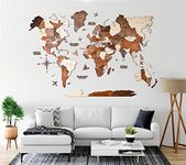 Wood World Map Wall Art Large Wall Decor - 3D World Travel Map UK only