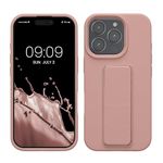 kwmobile Case Compatible with Apple iPhone 16 Pro - Case with Hand Strap and Stand Soft TPU Silicone Coating - Dusty Pink