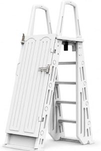 XtremepowerUS Above Ground Pool Ladder and Step System, Heavy-Duty A-Frame Safety Ladder/Incline in-Pool Entry Step, Non-Slip Adjustable Swimming Pool Access Ladder