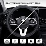 Microfiber Leather 15" Universal Fit Car Steering Wheel Cover, Elastic Breathable and Odorless, Black with White Accent