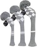 Scott Edward 3Pcs Golf Head Cover Set for Driver(460cc) Fairway Hybrid/UT Double Layers Elastic Yarn Protect Golf Club from Scratches Perfect Match Golf Bags (Grey White Argyles)