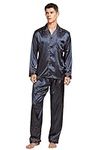 Tony & Candice Men's Classic Satin Pajama Set Sleepwear (Blue/Golden, Medium)