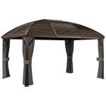 Outsunny 3 x 4m Hardtop Gazebo Canopy with Metal Roof, Aluminium Gazebo Permanent Pavilion with Netting and Curtains, Dark Grey