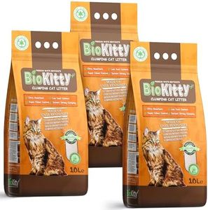 BioKitty Clumping Cat Litter, 99% dust free, highly absorbent natural mineral bentonite cat litter, aloe vera scented long lasting odour control clumping cat litter, 3x8.5kg/30L 3 bags (aloe vera)