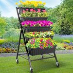 Homdox 5-Tier Elevated Garden Bed with Lockable Caster Wheels and Storage Rack - Freestanding Vertical Raised Bed with 5 Garden Planter Boxes- Perfect to Grow Vegetables Herbs Flowers Outdoor(Black)