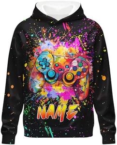 PoshWrap Boy Hoodies, Custom Gaming Hoodie for Boys Teens Gamer, Personalized Game Controller Sweatshirt with Name, Soft Hooded Pullover for Autumn Winter Black