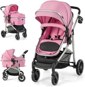 BABY JOY 2 in 1 Convertible Baby Stroller, High Landscape w/Reversible Seat, Removable Footmuff, Adjustable Backrest & Canopy, Foldable Infant Pram Stroller for 0-36 Months Babies, Pink