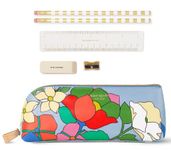 kate spade new york Pen and Pencil Case with Office Supplies, Zip Pouch Includes 2 Pencils, Sharpener, Eraser, and Ruler, Flower Bed