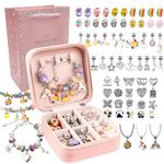 ZYLORA Charm Bracelet Making Kit for Girls, Craft Gift for Kids, Bracelet Making Beads, 66 Pcs Sparkling Jewelry Kit, DIY Bracelets Gift With Jewelry Box and Gift Bag (Rainbow-Silver)