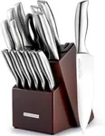 Zulay 15 Piece Stainless Steel Knife Set with Block and Sharpener - Sharp Knife Block Set with Built In Sharpener - Kitchen Knife Set With Block - Rust Proof Knife Set Stainless Steel