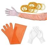 CZBRO 100 Pcs Field Dressing Gloves Deer Gutting Gloves Disposable Hunting Cleaning Mittens for Field Dressing Accessory Kit, Orange, /