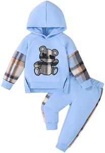12 Month Girl Clothes Baby Girl Fall Winter Clothes Blue Plaid Patchwork Sleeve Hoodies Sweatpant Sweatsuit 1St Birthday Baby Girl Outfit 12-18 Months