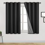 DWCN 100% Blackout Curtain 54 inches Length Double Layer Privacy Protection & Noise Reducing Short Black Window Drapes Full Room Darkening Curtains for Livingroom (Black,52" W x 54" L) 2 Panels