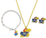 aminco NCAA Kansas Jayhawks Logo Stainless Steel Necklace, Bracelet and Earings Gift Bundle, Multicolor