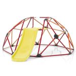 COSTWAY 8FT Dome Climber, Toddler Climbing Frame Monkey Bar Jungle Gym with Fabric Cushion, Indoor Outdoor Play Equipment for Kids 3-12 Years Old (Orange+Yellow)