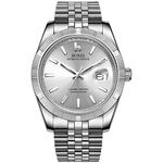 BUREI Mens Luxury Automatic Watches Silver Dial Analog Date with Stainless Steel Case and Band，Silver