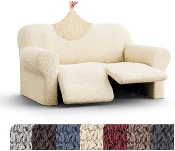 PAULATO BY GA.I.CO. Recliner Loveseat Cover - 2 Seater Recliner Slipcover - Soft Polyester Fabric Slipcover - 1-Piece Form Fit Stretch Furniture Protector - Mille Righe - Cream (Recliner Loveseat)
