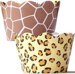 Leopard Cupcake Wrappers and Giraffe Cupcake Wrappers Set of 48 - Cheetah Print - Leopard Party Supplies - Safari Cupcake Wrappers - Jungle Theme Party Supply - Baby Shower Decoration For Boy and Girl