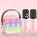 Kids Karaoke Machines for Girls, Upgrade Wowstar Karaoke Machine Kid with 2 Wireless Microphones, Mini Portable Bluetooth Speaker/Voice Changer Mic/Party Light/Toy Gift for Boy Girl Kid Adult