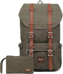 Laptop Outdoor Backpack, Travel Hiking& Camping Rucksack Pack, Casual Large Daypack, Backpack Fits 15" Laptop & Tablets by Kaukko(Canvas Green(2pcs))