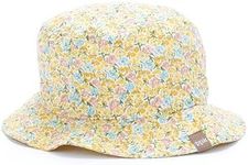 Floral Sun Hat for Little Girls, Toddlers – Soft Cotton, Summer Essential Bucket Hat- Yellow - Age 2-6 Y