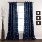 Lush Decor, Navy Swirl Light Filtering Curtains | Wave Dot Stripe Retro Design Window Panel Set for Living, Dining, Bedroom (Pair), 52" W x 84" L