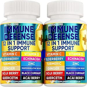 12 in 1 Premium Immune Defense Vitamins - Immune Supplement w/ Vitamin D3 5000 IU Vitamin С 1000mg Zinс 50mg - Luxe Choice for Premium Immune Support - With Echinacea Elderberry and Ginger - 120 Caps