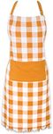 DII Unisex Buffalo Check Kitchen Collection, Classic Farmhouse Chef Apron, One Size, Fringed Bottom, Pumpkin Spice