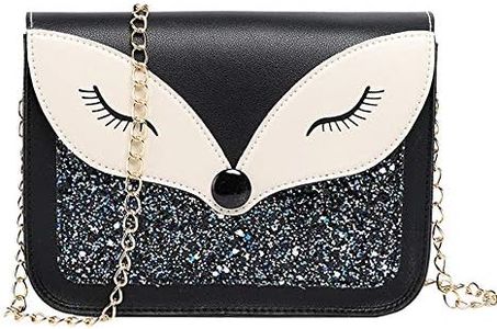 Little Girl Purse Cute Fox Sequins Leather Crossbody Bag Small Purse Shoulder Bag for kids Gift, Black, 7.2in (18.5cm)x 1.7in (4.5cm)5.5in (14cm)