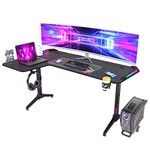 Computer Gaming Desk RGB LED: L Shape Larger Corner Game Table 63 x 39 inch Carbon Fiber Black Desktop Gamer Desks with 6 Colors 8 Modes RGB Offer Cable Management Box Headphone Hook and Cup Holder