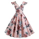 AMhomely 50s Style Dress Ladies Going Out Elegant Dresses Autumn Midi Dress Women's Sleeveless V- Neck Retro High Waist Makings Dress Wedding Guest A Line Swing Dresses Sale Clearance, 04 Pink, XXL