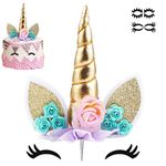 Unicorn Cake Topper Unicorn Birthday Party Supplies Unicorn Birthday Decorations for Girls Unicorn Cake Decoration Unicorn Horn First Birthday Cake Topper Kit with Eyelashes, 5.8 Inch