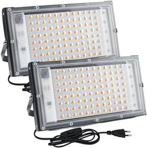 CREATESTAR 100W Faretto LED da Esterno, 2pcs Faro LED da Esterno 10000Lm Super Luminosa, 3000K Bianco Caldo Faretti led, IP65 Impermeabile Luce di Sicurezza per Garage, Cortile, Giardino