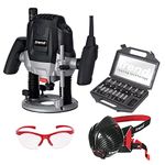 Trend Ultimate Routing Starter Set with Trend T7EK Workshop Router, 15-Piece Cutter Set, Air Stealth Dust Mask P3 Respirator & Safety Glasses, 1/2 Inch, 2100W, 240V, Black, T7/STARTER/SET