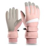 A-QMZL Ski Gloves Women Waterproof Thermal Gloves Anti-slip Windproof Touchscreen Gloves Winter Warm fleece thickened cold protection Gloves For Skiing Running Cycling Hiking Snow Sports (pink 2)