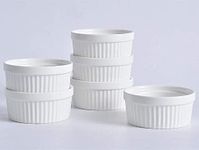 E-EZRA 3.38Oz Porcelain China Ceramic Classic Ramekin Bowl, Soufflé, Crème Brulee Kitchen Baking Bowl. Great for Dipping, Pudding, Ice Cream, Dessert, Ric Oven Dishwasher, Microwave Safe. Set of 6