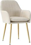 CHAIR KING Modern Living Dining Room Accent Arm Chairs, Velvet Mid-Century Upholstered Seat Club Guest with Golden Legs (Fabric)