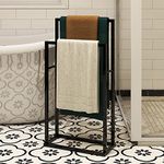 2-Tier Freestanding Towel Rail Metal Chrome Towel Rack Stand, Anti-rust Painting Ladder Towel Holder, for Bathroom Accessories Organizer, Bath Storage & Hand Towels, Black